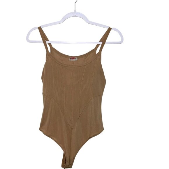 Free People That Girl Corset Bodysuit Women S Tan Stretch Lightweight Boho NWT - Picture 1 of 8